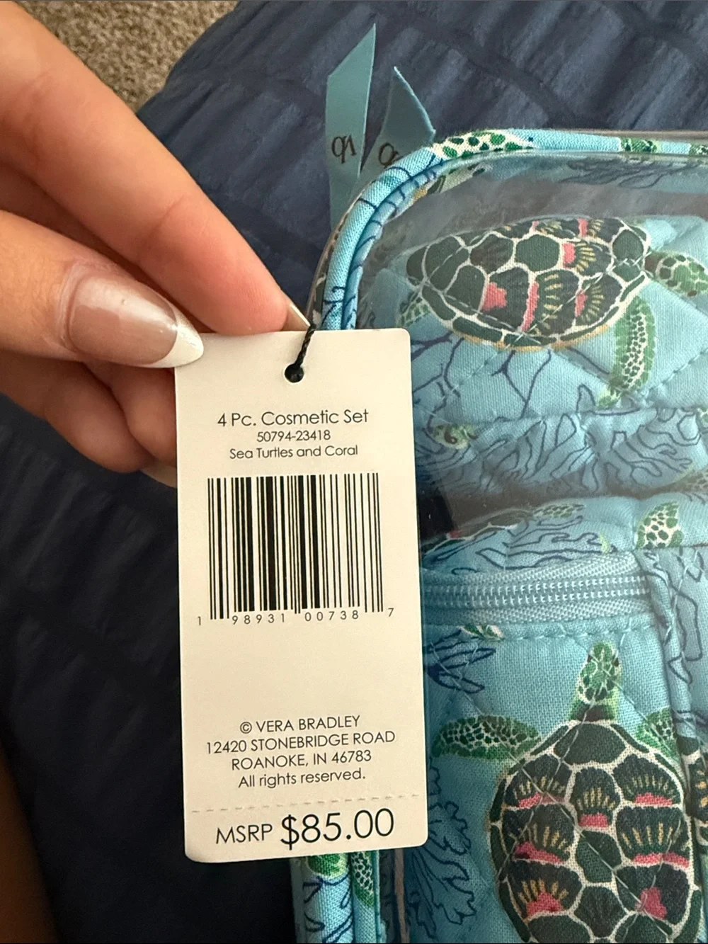 Vera Bradley Light Blue Quilted Sea Turtle Travel Organizer Set